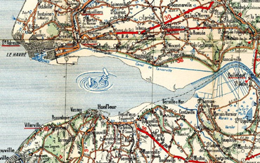 Extrait Carte Michelin Caen-Rouen 1922 Extrait Carte Michelin Caen-Rouen 1922