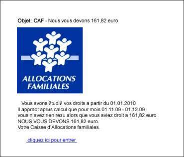 Caisses d’allocations familiales : mise en garde contre la circulation de faux e-mails Caisses d’allocations familiales : mise en garde contre la circulation de faux e-mails
