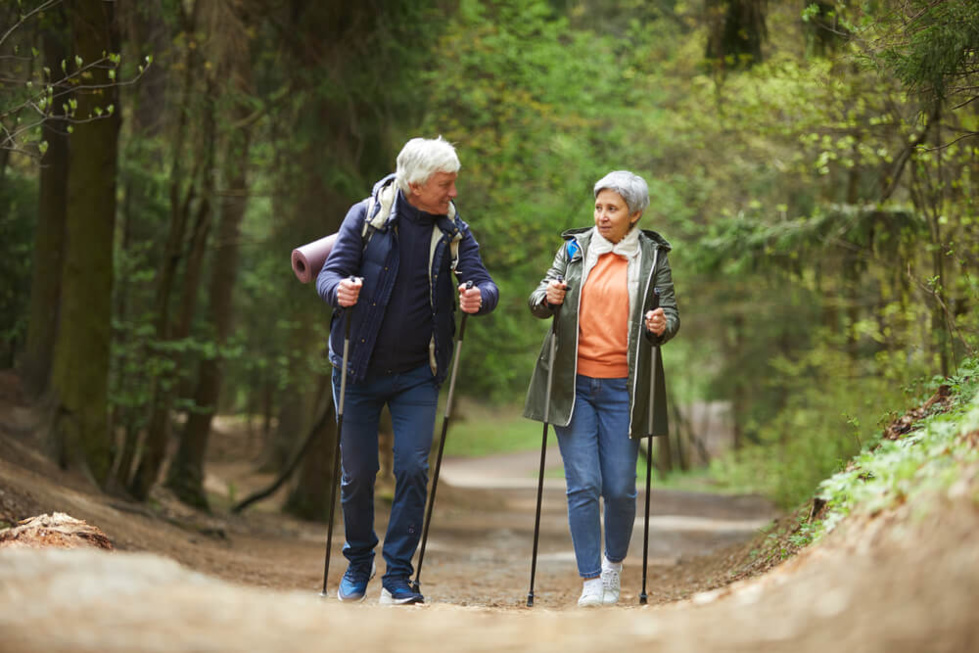 Seniors en train de marcher dans les bois ©Shutterstock