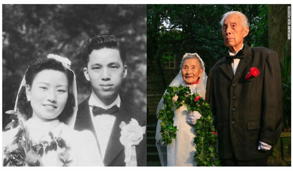 La même photo de mariage... 70 après