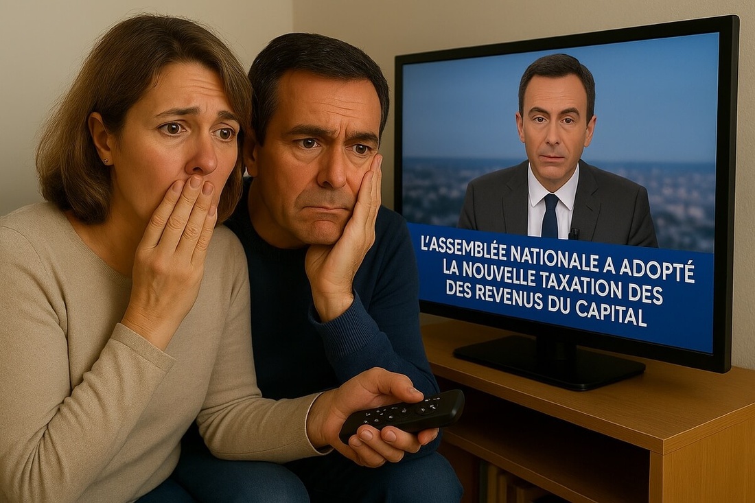 Couple inquiet d'apprendre la hausse de la CSG sur les revenus du capital © SeniorActu (image générée par iA)