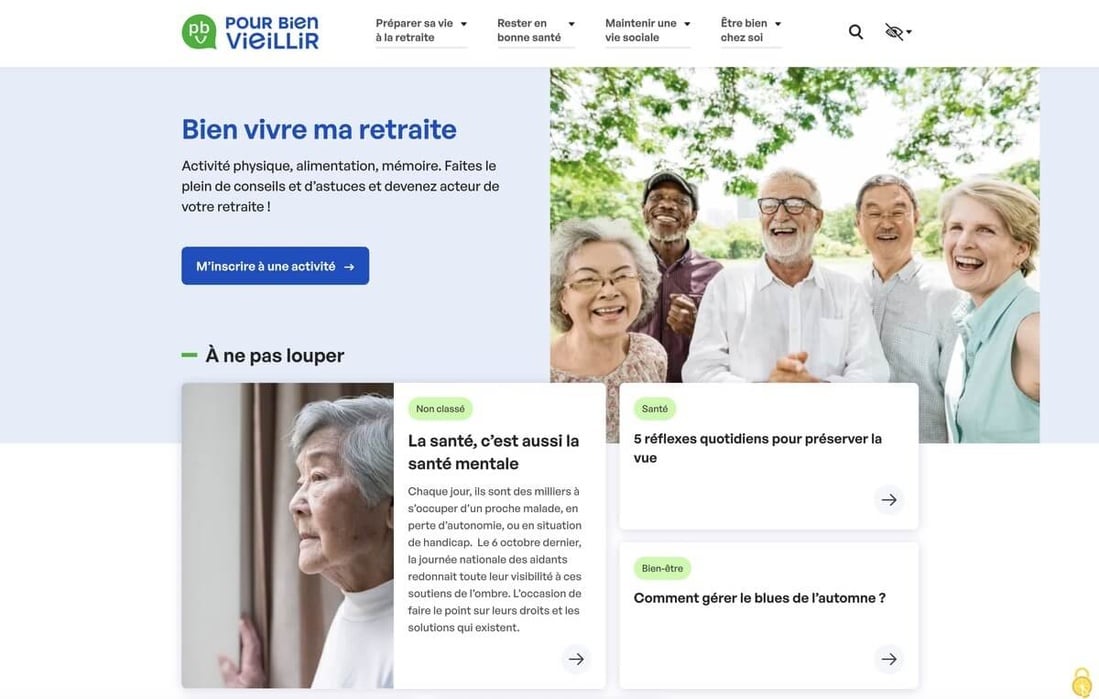 Page d'accueil du site Pour bien Vieillir© Caisse nationale de l’Assurance retraite Page d'accueil du site Pour bien Vieillir© Caisse nationale de l’Assurance retraite
