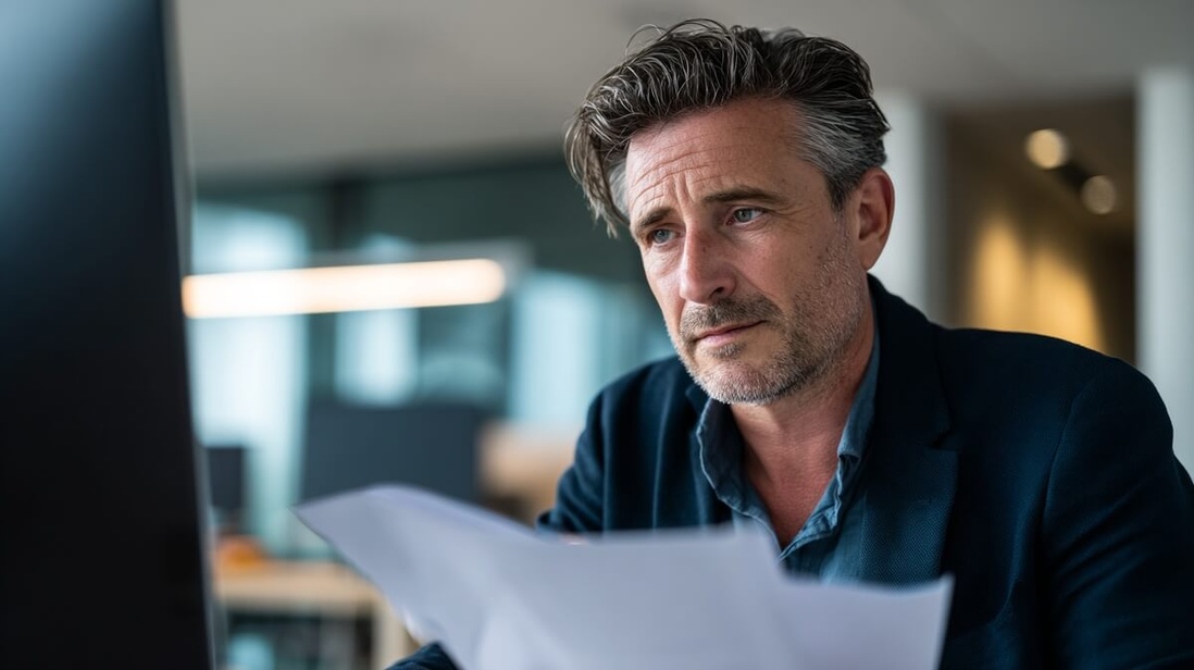 Senior français inquiet examinant ses documents de retraite © SeniorActu