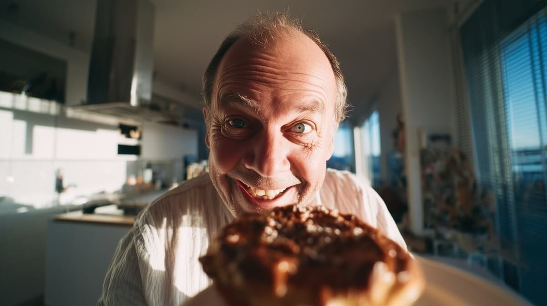 Senior enthousiaste devant sa part de galette des rois © SeniorActu Senior enthousiaste devant sa part de galette des rois © SeniorActu