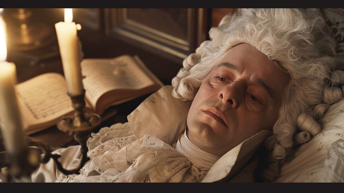 Illustration libre de Wolfgang Amadeus Mozart sur son lit de mort en 1791 © SeniorActu