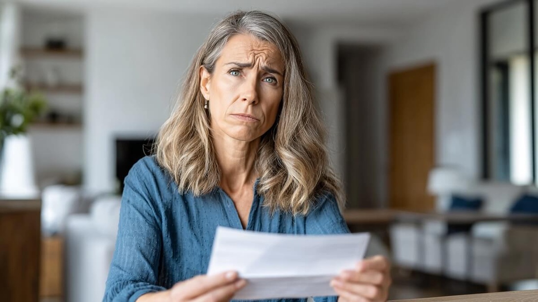 Une femme senior examine un courrier de mutuelle en ayant l'air contrariée © SeniorActu Une femme senior examine un courrier de mutuelle en ayant l'air contrariée © SeniorActu