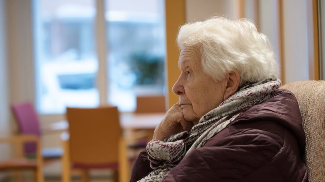Personne âgée assise dans une salle commune d'EHPAD © SeniorActu