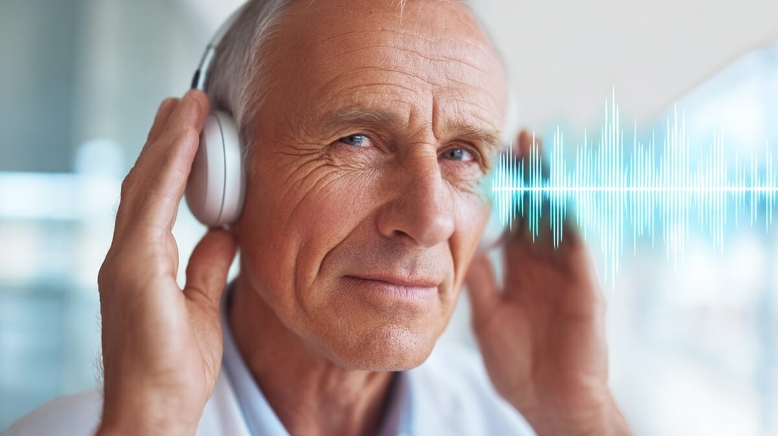 Senior portant un casque de stimulation sonore pour le traitement d'Alzheimer © SeniorActu