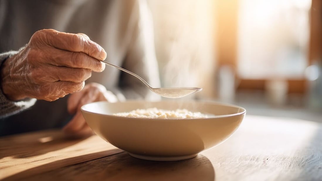 Bol de flocons d'avoine chauds pour le petit-déjeuner, aliment bénéfique contre le cholestérol © SeniorActu Bol de flocons d'avoine chauds pour le petit-déjeuner, aliment bénéfique contre le cholestérol © SeniorActu
