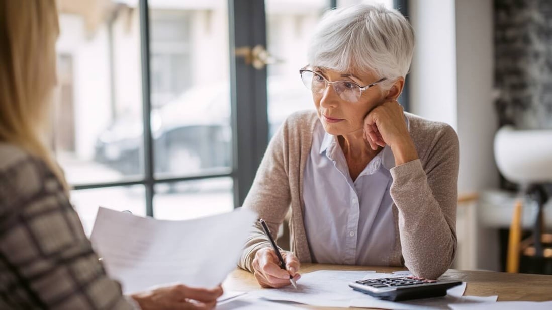 Femme senior en rendez-vous avec un conseiller pour préparer sa transition emploi-retraite © SeniorActu Femme senior en rendez-vous avec un conseiller pour préparer sa transition emploi-retraite © SeniorActu