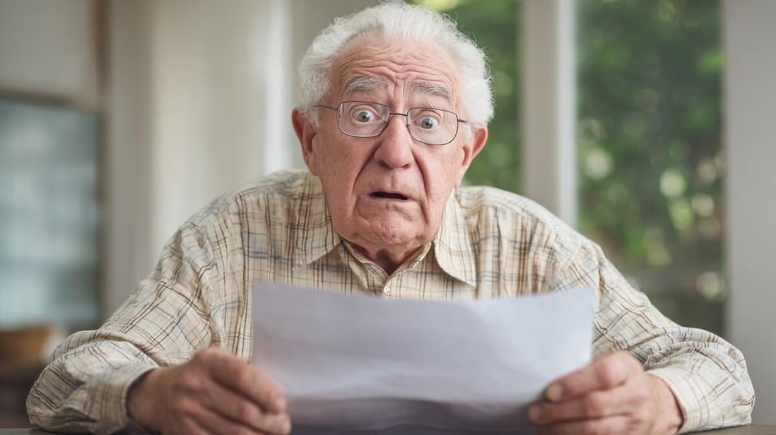 Senior découvrant un courrier sur son assurance-vie avec inquiétude © SeniorActu Senior découvrant un courrier sur son assurance-vie avec inquiétude © SeniorActu
