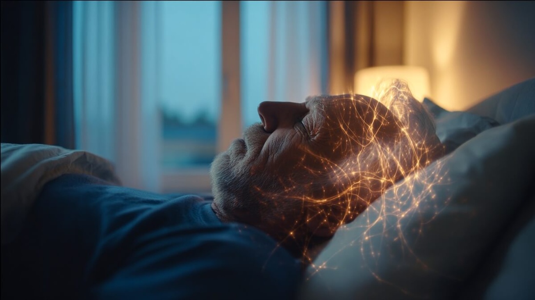 Senior endormi avec signaux cérébraux désorganisés © SeniorActu Senior endormi avec signaux cérébraux désorganisés © SeniorActu