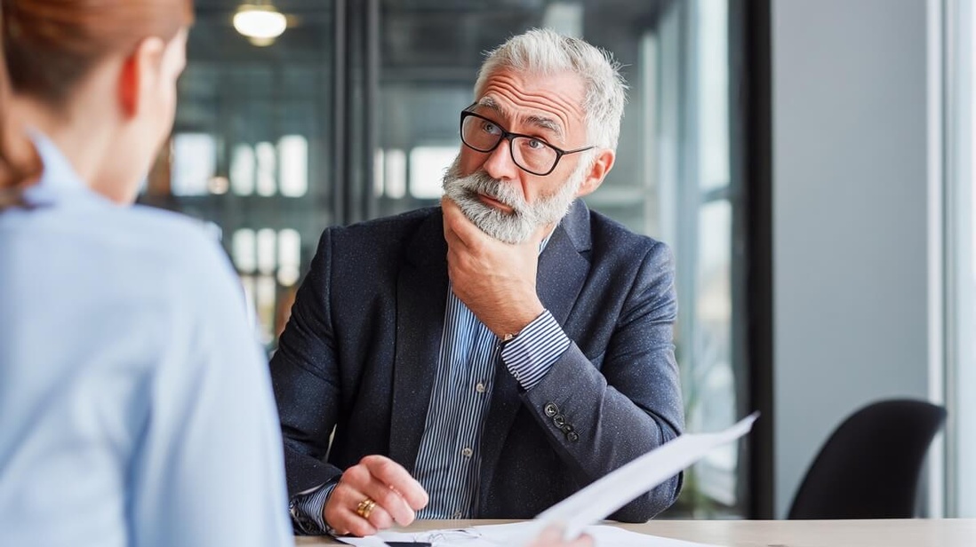 Salarié senior lors d'un entretien de fin de carrière avec sa DRH © SeniorActu