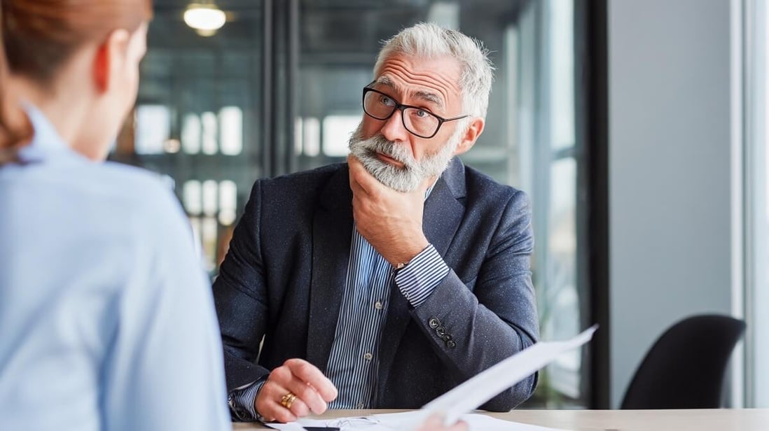 Salarié senior lors d'un entretien de fin de carrière avec sa DRH © SeniorActu Salarié senior lors d'un entretien de fin de carrière avec sa DRH © SeniorActu