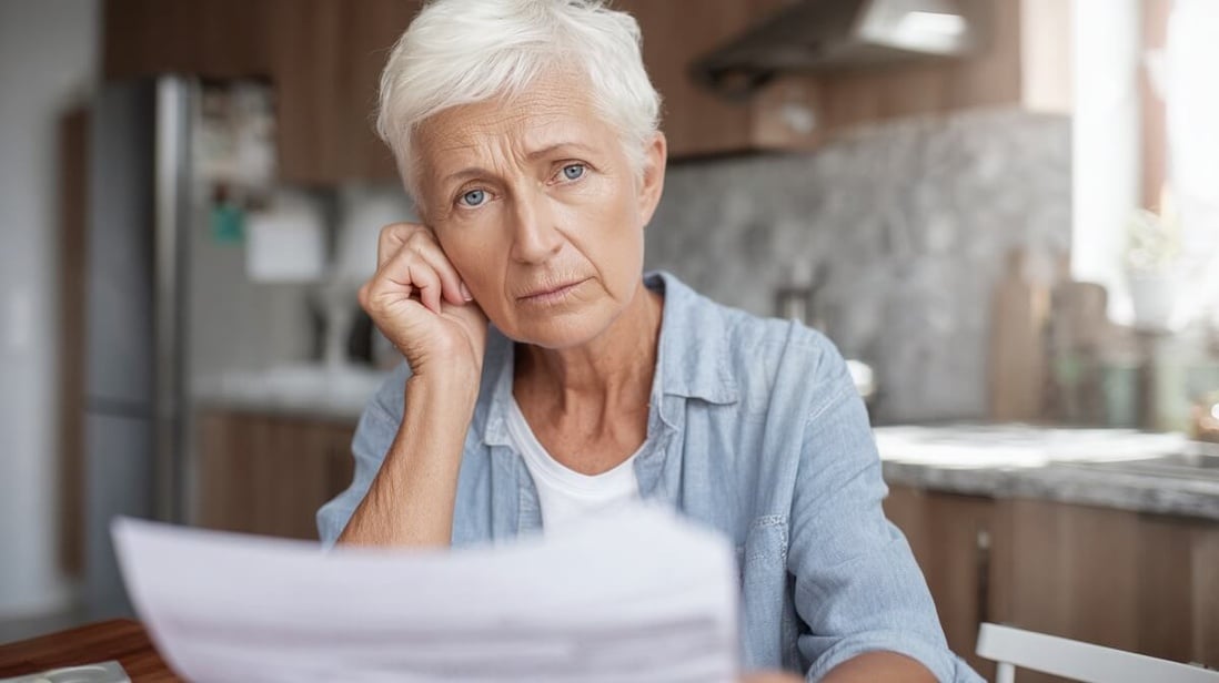 Retraitée examinant son relevé de pension complémentaire Agirc-Arrco avec circonspection © SeniorActu Retraitée examinant son relevé de pension complémentaire Agirc-Arrco avec circonspection © SeniorActu