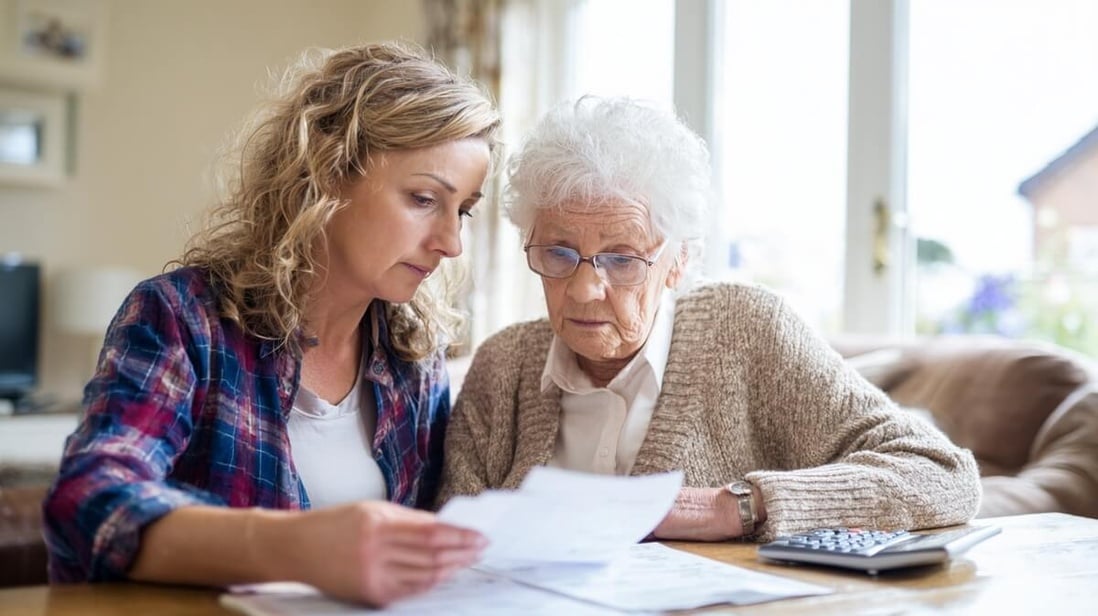 Une fille et sa mère examinent ensemble une facture d'EHPAD © SeniorActu Une fille et sa mère examinent ensemble une facture d'EHPAD © SeniorActu
