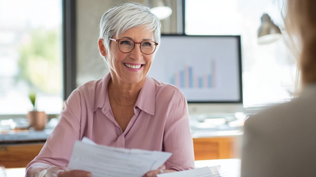 Une femme de 60 ans consulte un conseiller financier à propos de son plan d'épargne retraite © SeniorActu