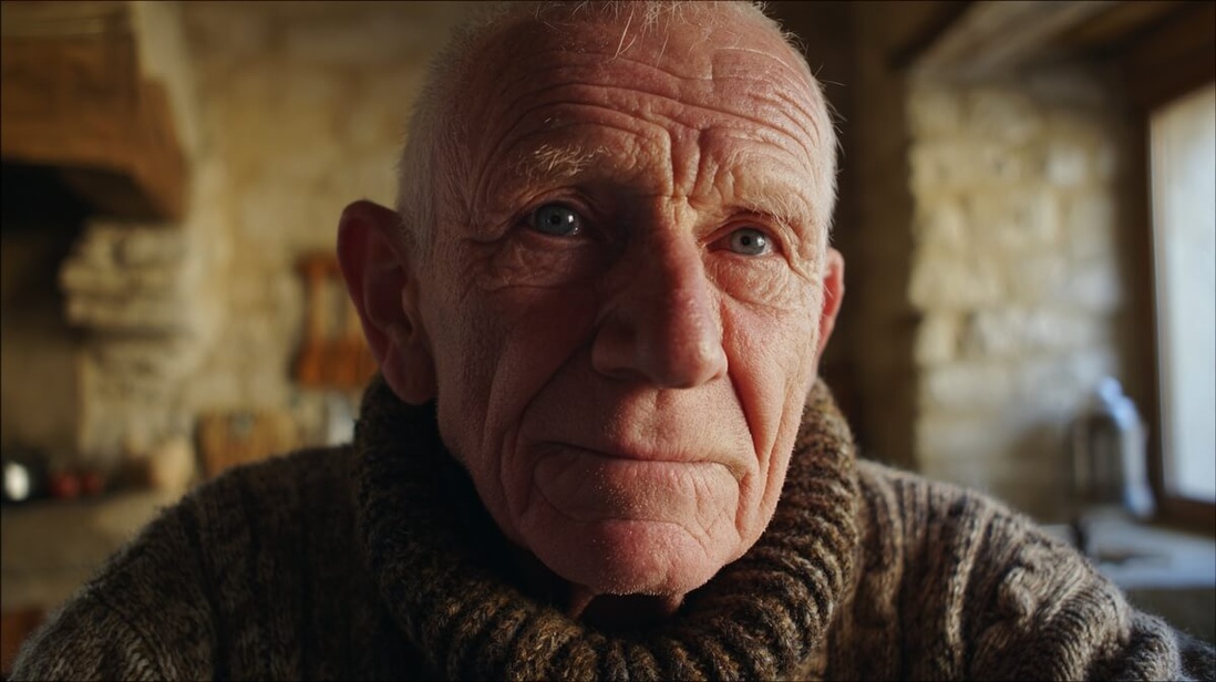 Jean-Pierre, 74 ans, dans sa cuisine en pierre © SeniorActu Jean-Pierre, 74 ans, dans sa cuisine en pierre © SeniorActu