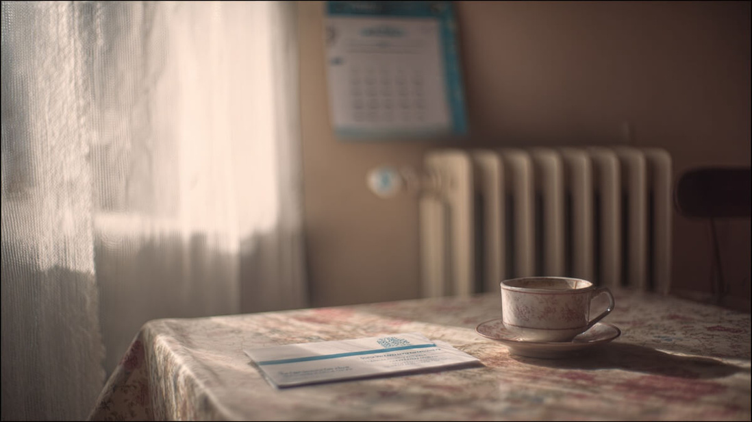 Table de cuisine d'une personne vivant seule, un courrier officiel non ouvert posé sur la table © SeniorActu