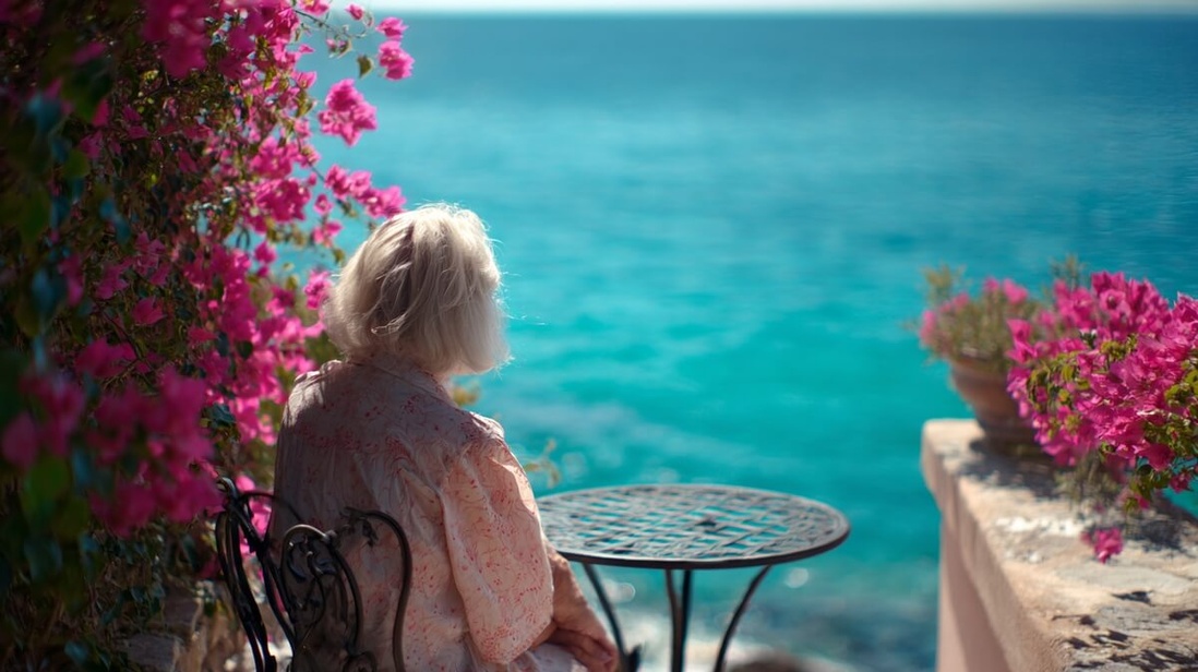 Femme retraitée vivant se retraite à l'étranger, face à la Méditerranée © SeniorActu
