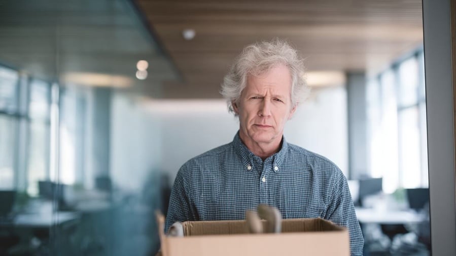 Salarié senior quittant son entreprise après une faillite © SeniorActu Salarié senior quittant son entreprise après une faillite © SeniorActu
