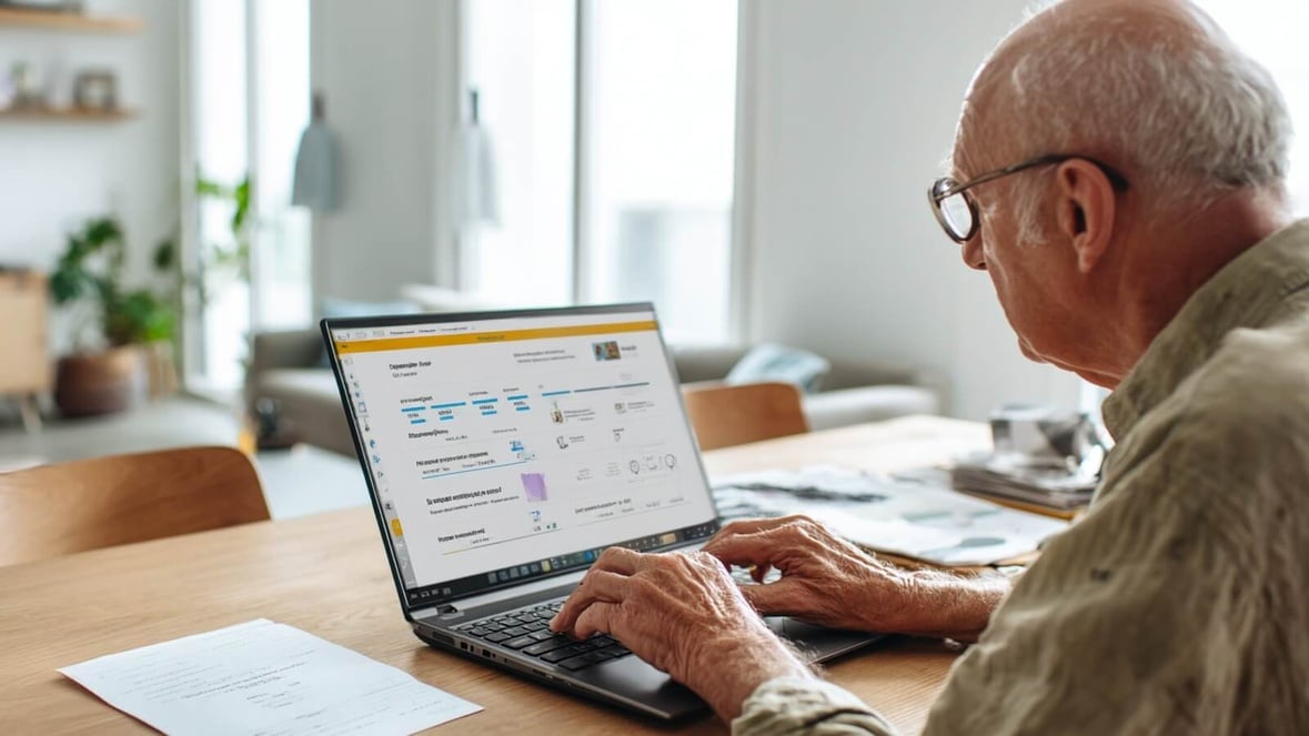 Senior vérifie son relevé de carrière sur Info-Retraite.fr © SeniorActu.com Senior vérifie son relevé de carrière sur Info-Retraite.fr © SeniorActu.com