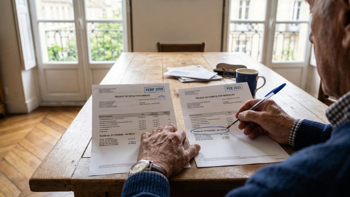 Un senior français consulte ses relevés de PER et PERP © SeniorActu.com Un senior français consulte ses relevés de PER et PERP © SeniorActu.com
