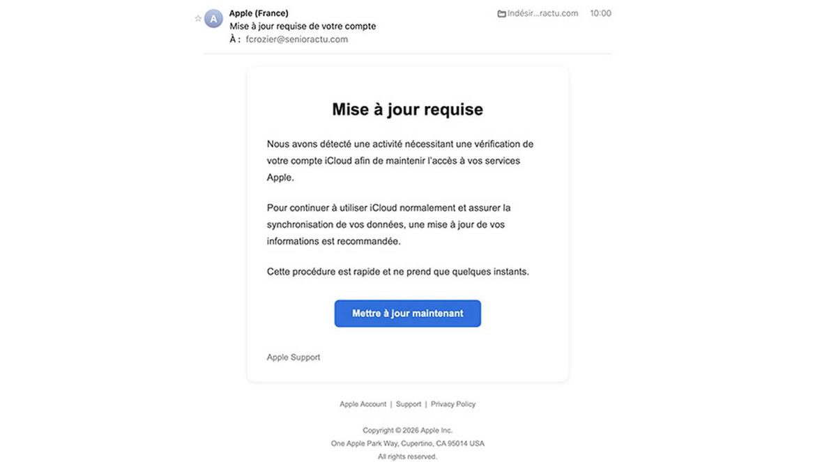 capture écran du message reçu © SeniorActu.com