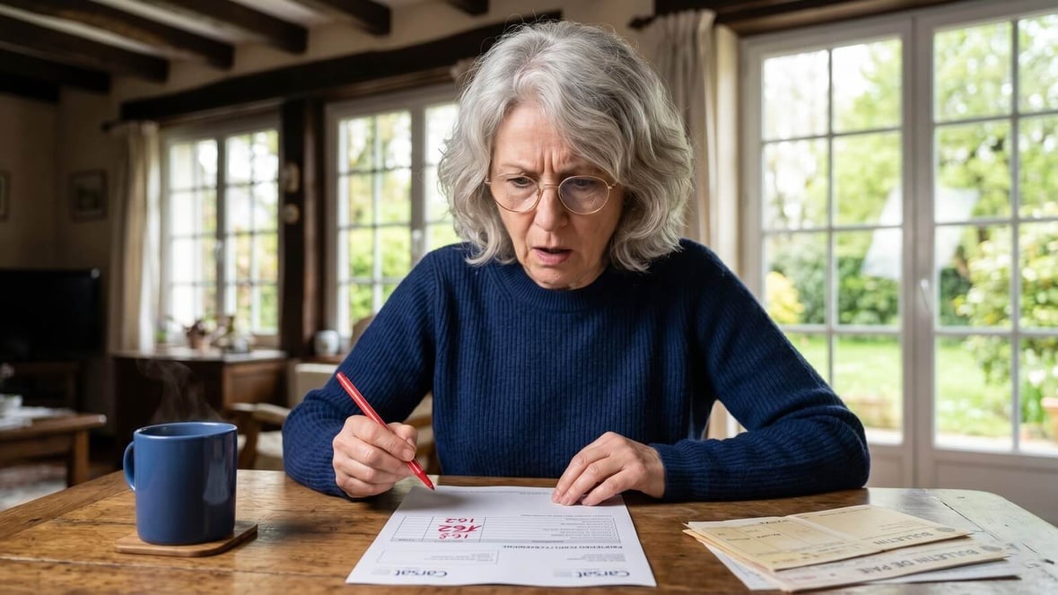 Retraitée compare son relevé individuel de situation avec ses anciens bulletins de salaire  © SeniorActu.com
