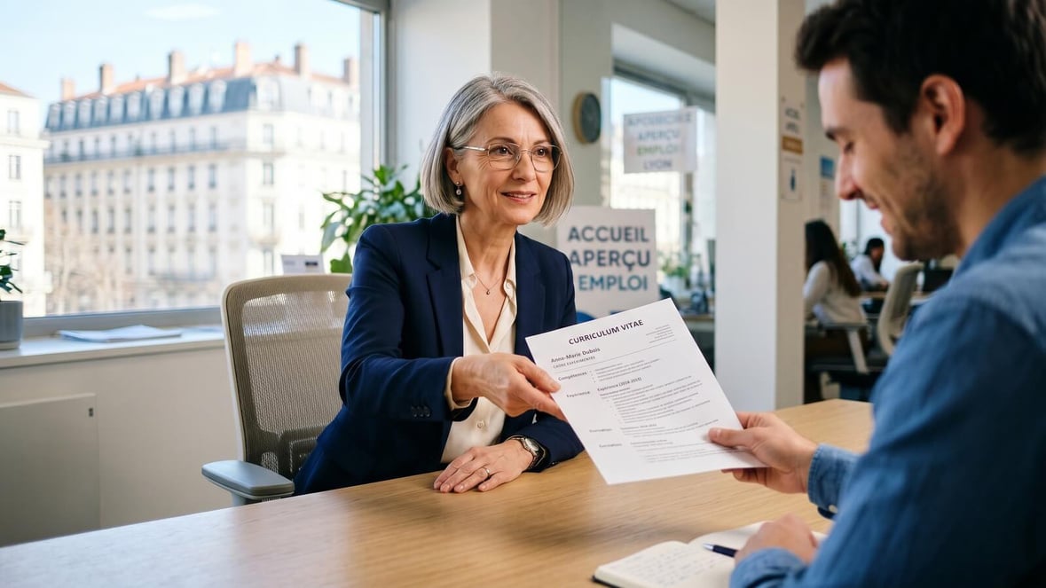 Cadre senior européenne face à un recruteur dans un bureau © SeniorActu.com Cadre senior européenne face à un recruteur dans un bureau © SeniorActu.com