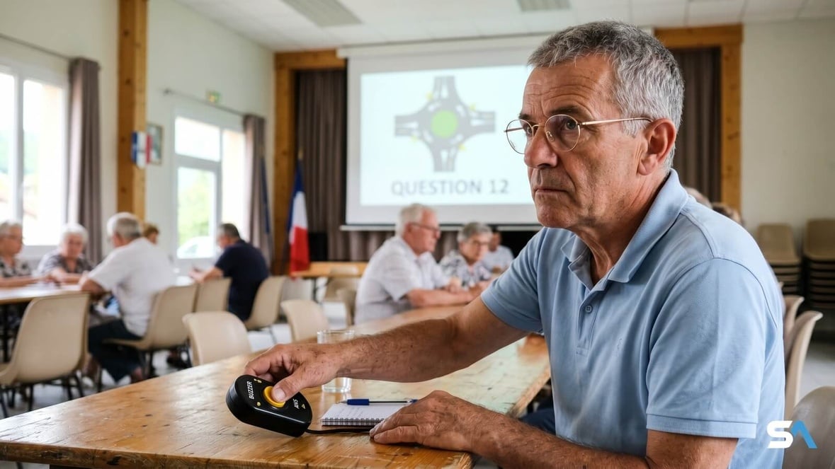 Des seniors répondent à un quiz du code de la route en salle communale