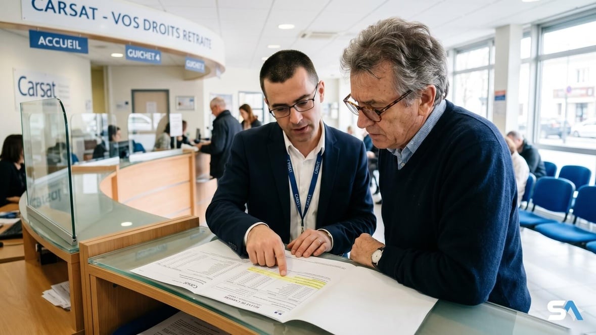 Un retraité tend un dossier au guichet d'une agence Carsat Un retraité tend un dossier au guichet d'une agence Carsat