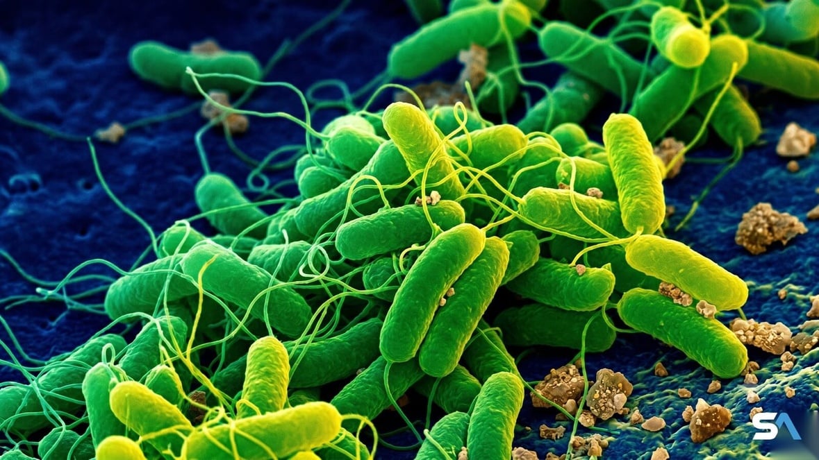 Des bactéries Vibrio vulnificus en forme de virgule vues au microscope. Des bactéries Vibrio vulnificus en forme de virgule vues au microscope.