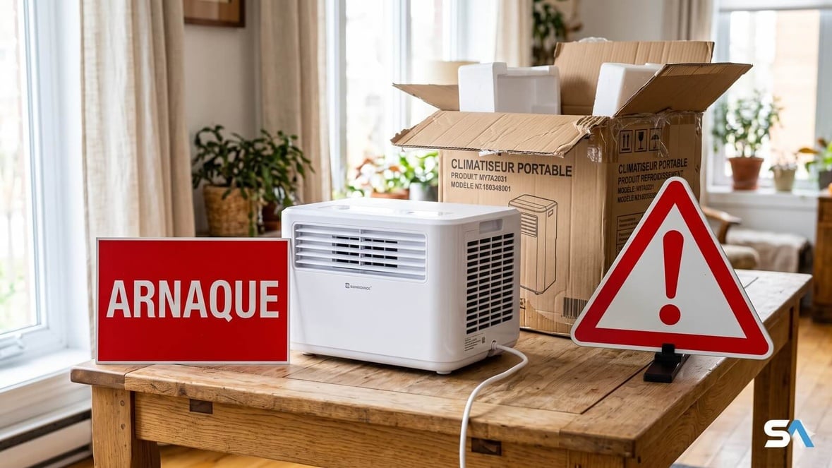 Un faux climatiseur portable avec un panneau Arnaque Un faux climatiseur portable avec un panneau Arnaque