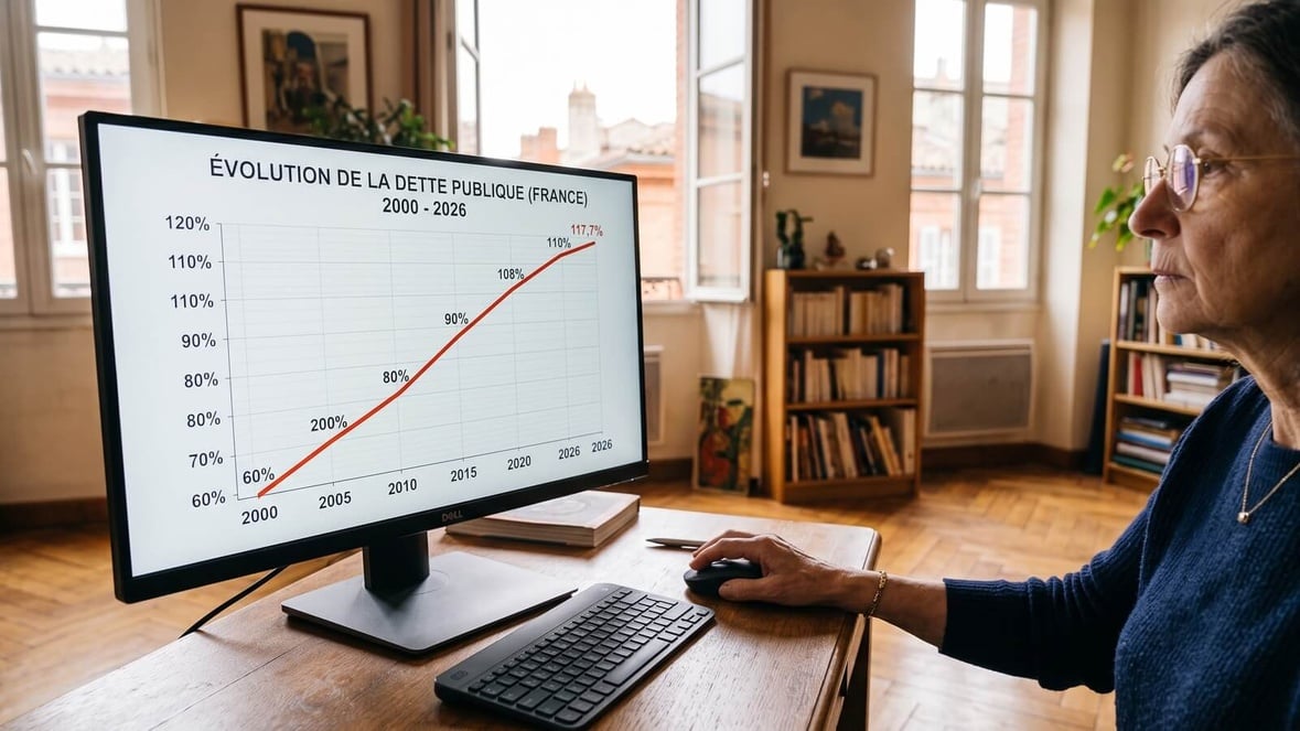 Un écran affiche une courbe de dette publique en hausse Un écran affiche une courbe de dette publique en hausse