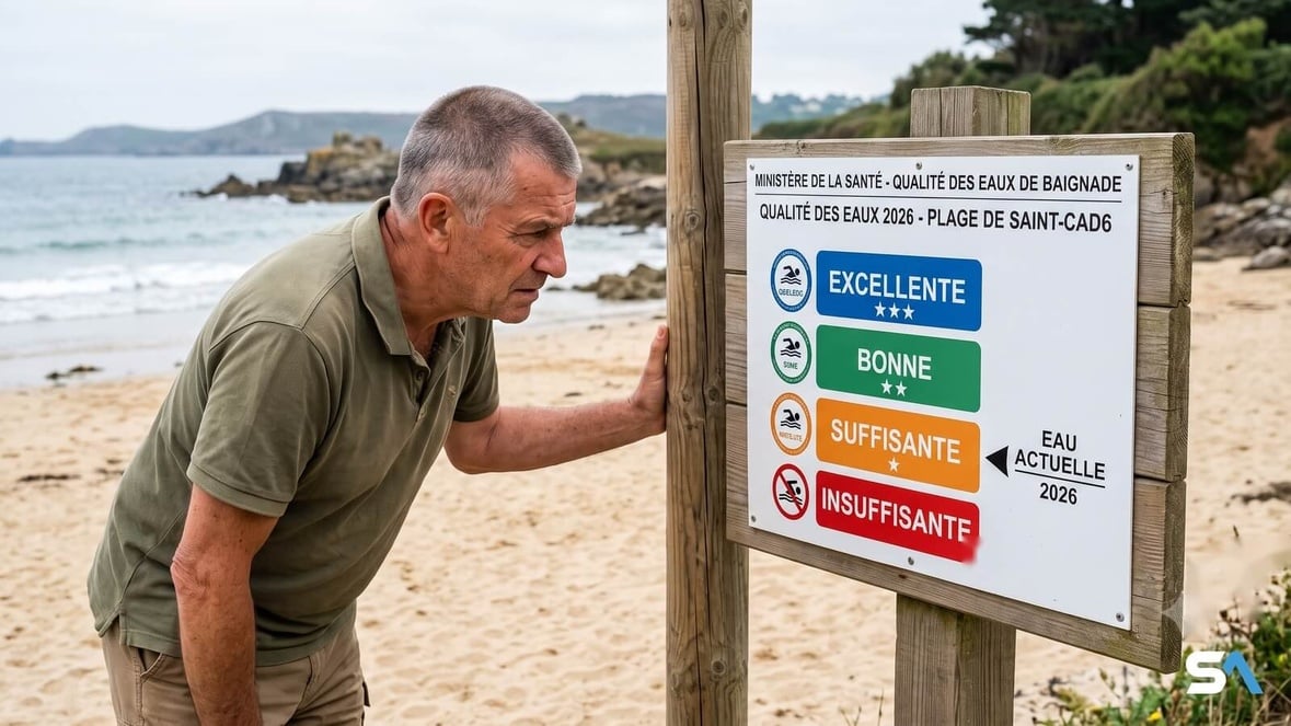 Un panneau de classement des eaux de baignade sur une plage française Un panneau de classement des eaux de baignade sur une plage française