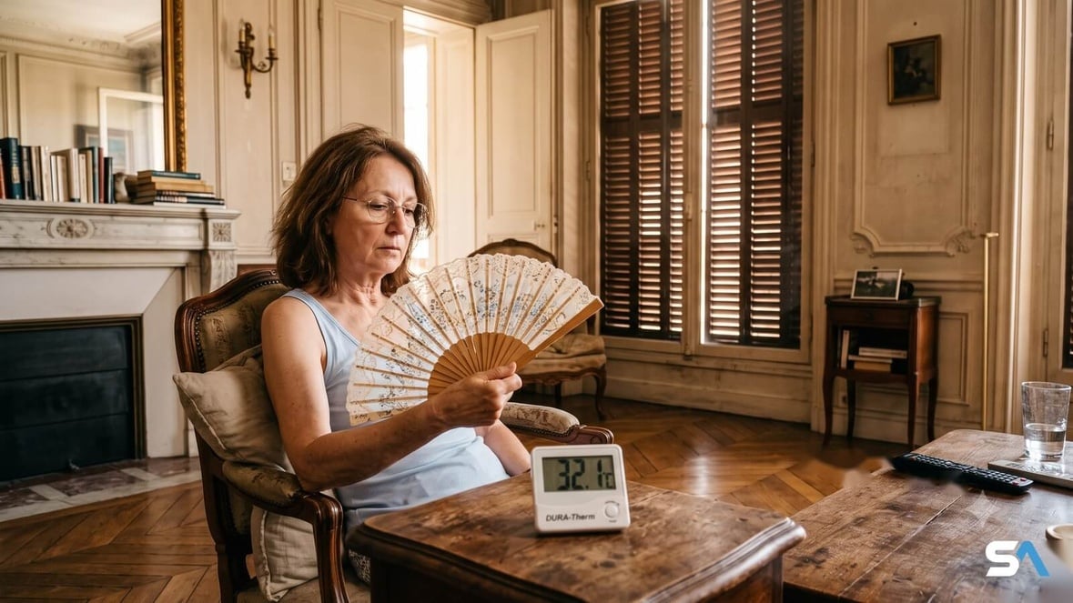 un femme tente de se raffraichir avec un éventail dans un immeuble haussmannien un femme tente de se raffraichir avec un éventail dans un immeuble haussmannien