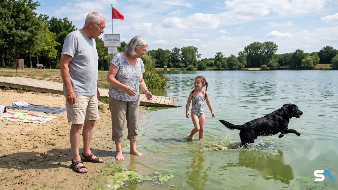 Deux grands-parents n'ont pas fait attention au danger des cyanobactéries pourtant signalées par un drapeau rouge