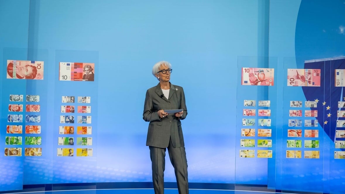 Mme C. Lagarde présente des maquettes de futurs billets de banque pour la zone Euro - Dirk Claus/ECB © 2026 European Central Bank Mme C. Lagarde présente des maquettes de futurs billets de banque pour la zone Euro - Dirk Claus/ECB © 2026 European Central Bank