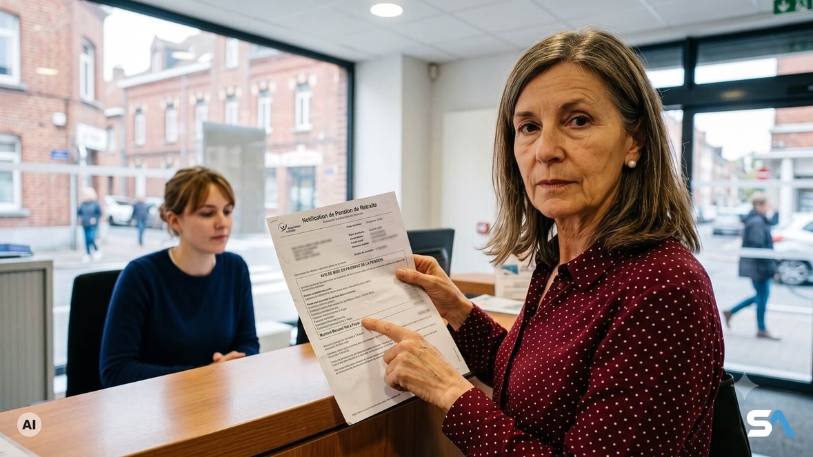 Une retraitée pointe le montant sur sa notification de pension - Illustration générée par IA
