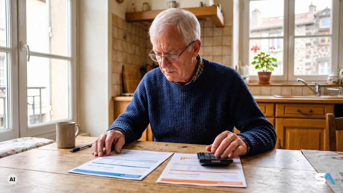 Un retraité additionne ses deux relevés de pension - Illustration générée par IA