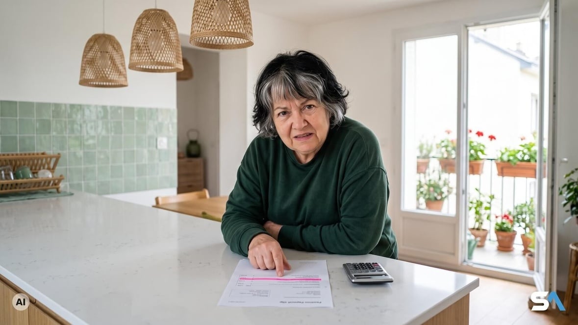 Une retraitée pointe la ligne surlignée de son relevé de pension - Illustration générée par IA Une retraitée pointe la ligne surlignée de son relevé de pension - Illustration générée par IA