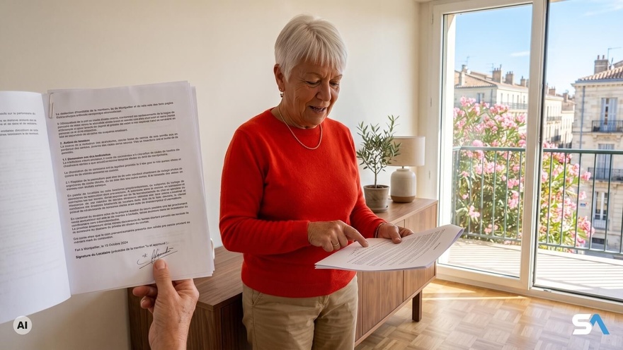 Une locataire relit la dernière page de son contrat de location - Illustration générée par IA