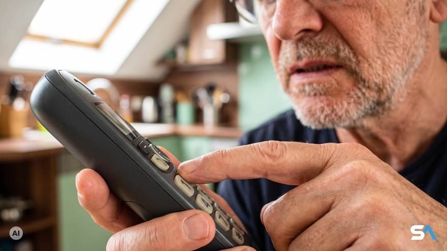 Un index s'apprête à enfoncer la touche 1 d'un téléphone sans fil - Illustration générée par IA