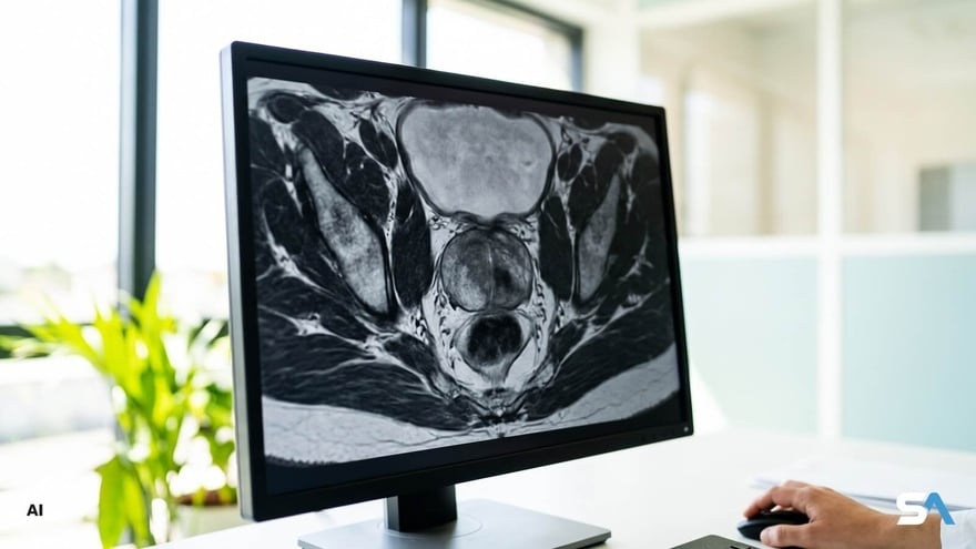 Une IRM de la prostate affichée sur l'écran d'un radiologue - Illustration générée par IA Une IRM de la prostate affichée sur l'écran d'un radiologue - Illustration générée par IA