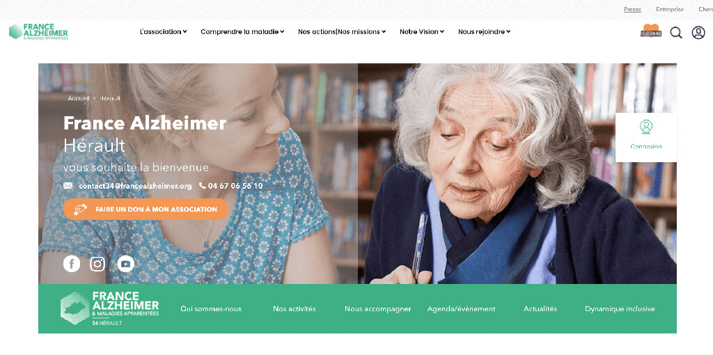 Page d'accueil du site France Alzheimer Herault ©France Alzheimer