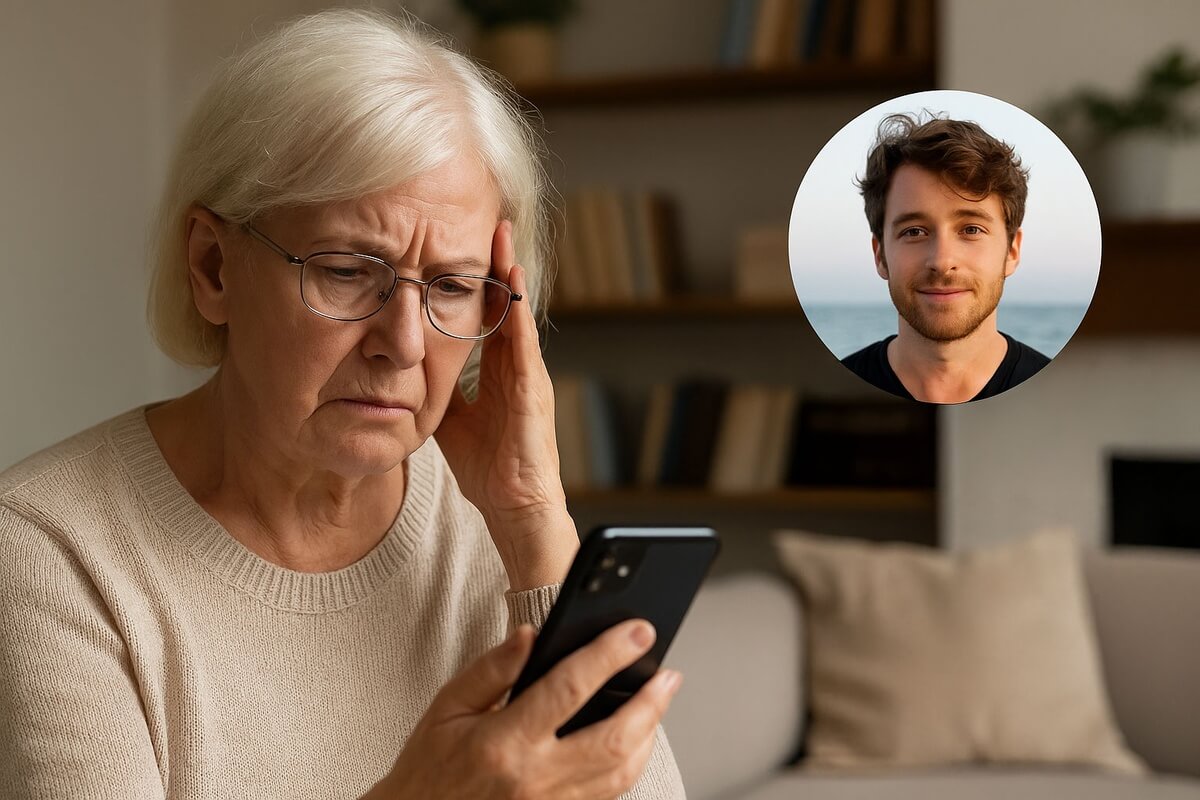 Image fictive générée par IA, pour représenter une femme senior abusée par un escroc se faisant passer pour Pierre Garnier © Senioractu.com (Image générée par IA)