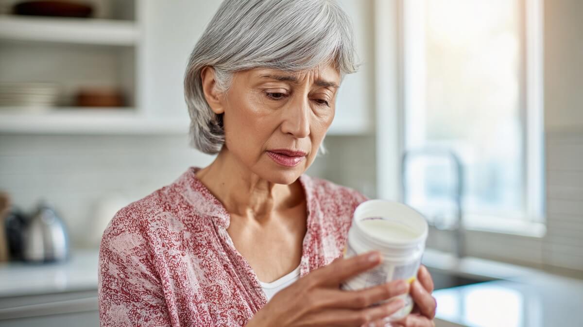 Une grand-mère vérifie une boîte de lait infantile dans sa cuisine © SeniorActu