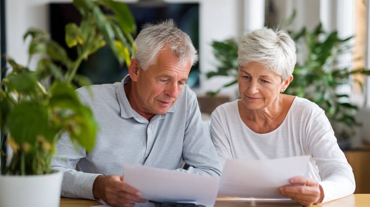 Un couple de retraités examine des documents bancaires à leur domicile © SeniorActu