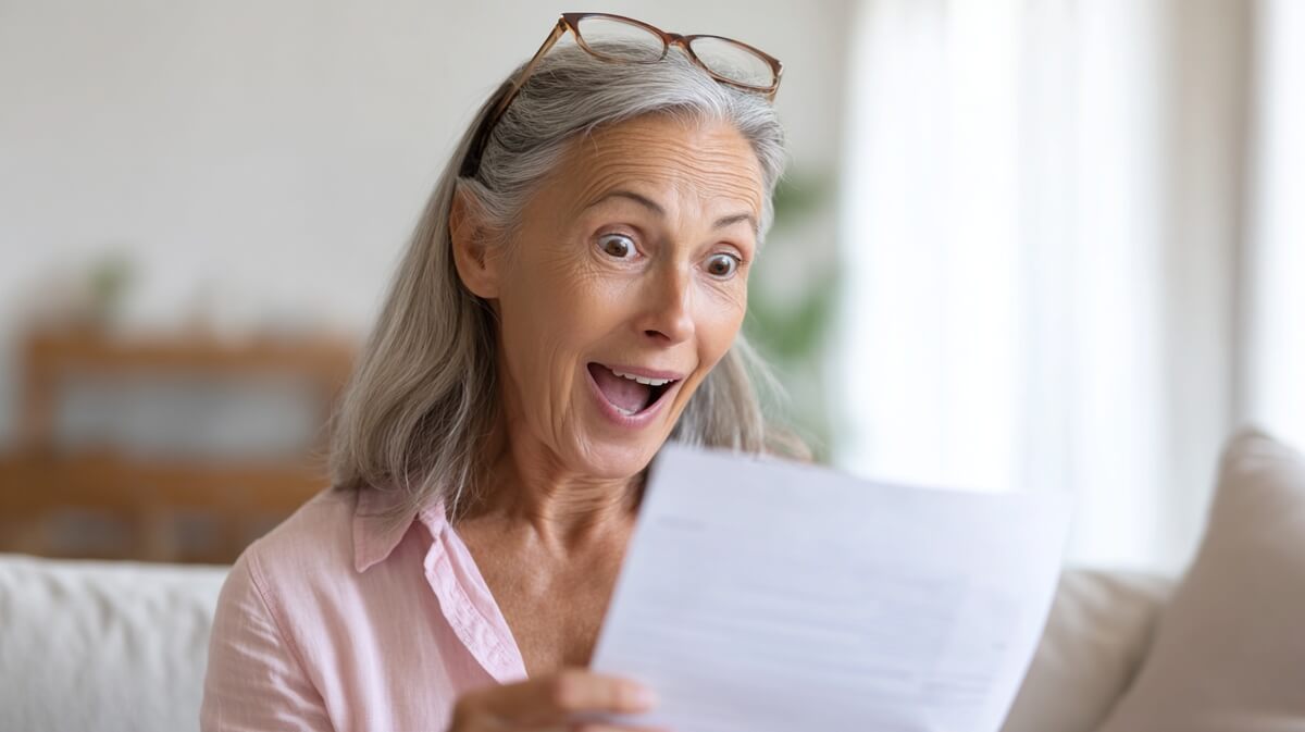 Une femme senior découvre une bonne nouvelle sur son relevé de retraite © SeniorActu